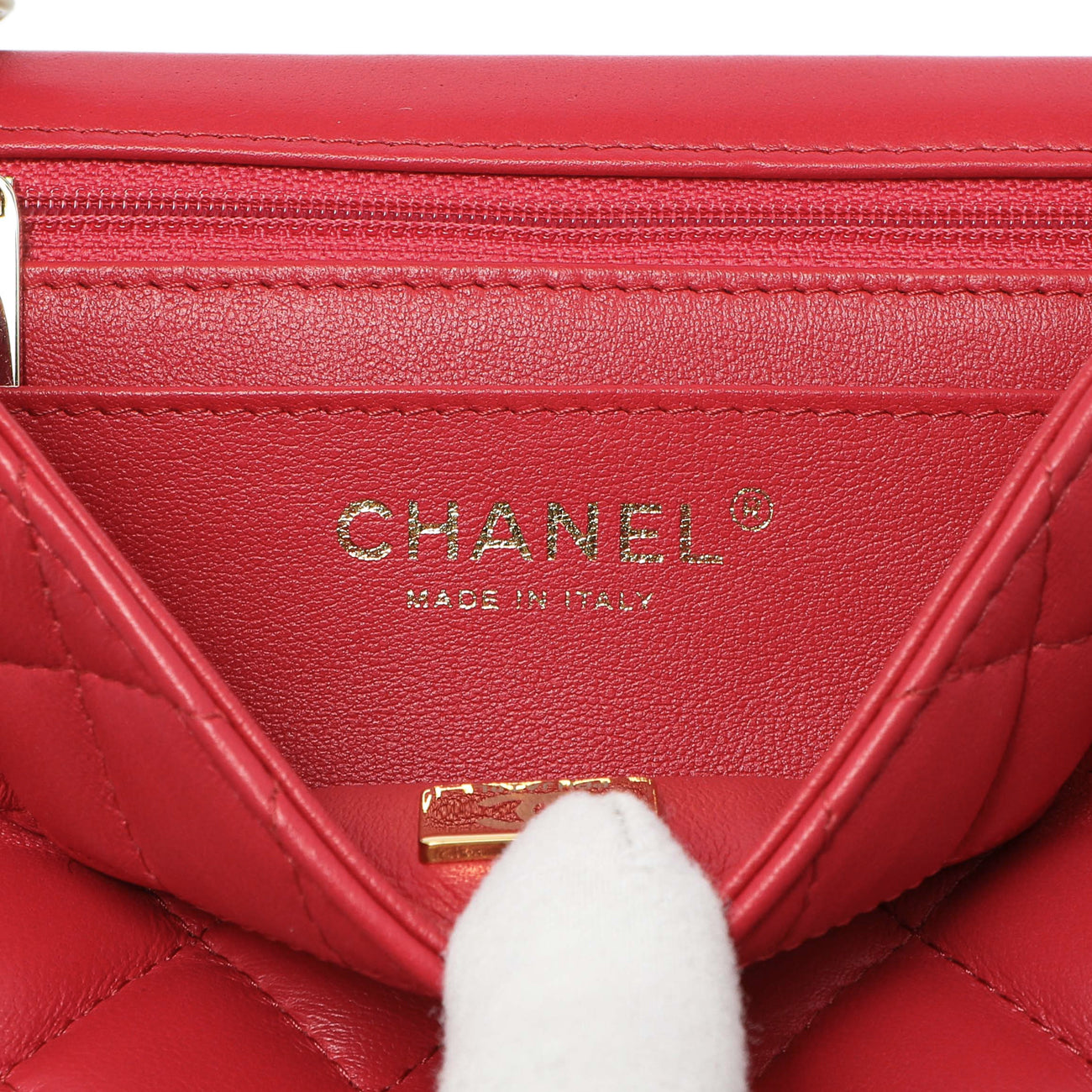 Exclusive Chanel Red Quilted Lambskin Mini Square Flap — Lifestyle View