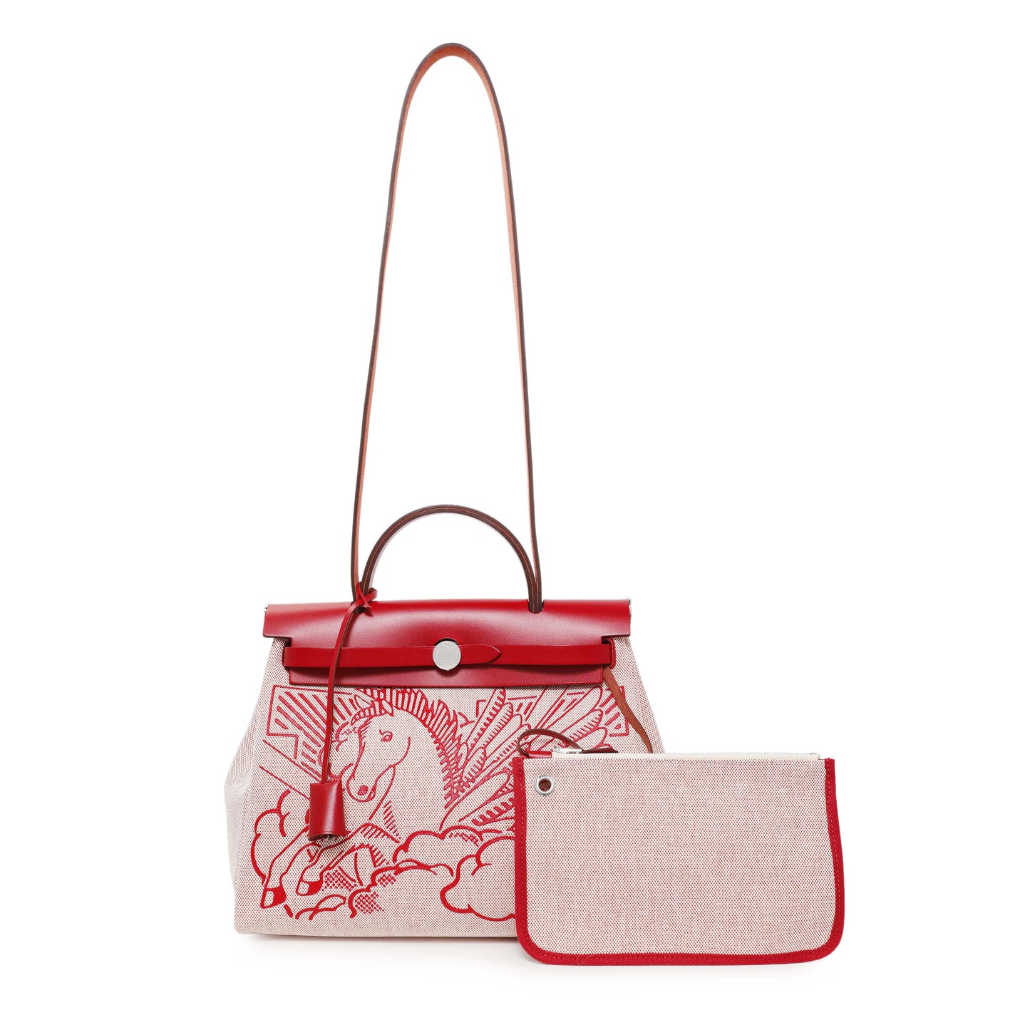 Exclusive Hermes Vache Hunter Rouge Piment Toile Pegase Pop Herbag Zip Retourne 31 PM — Front View