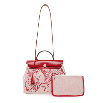 Exclusive Hermes Vache Hunter Rouge Piment Toile Pegase Pop Herbag Zip Retourne 31 PM — Front View