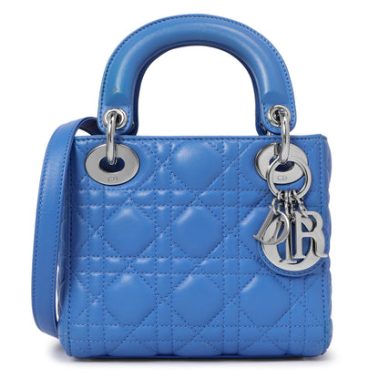 Exclusive Christian Dior Blue Lambskin Cannage Mini Lady Dior — Front View