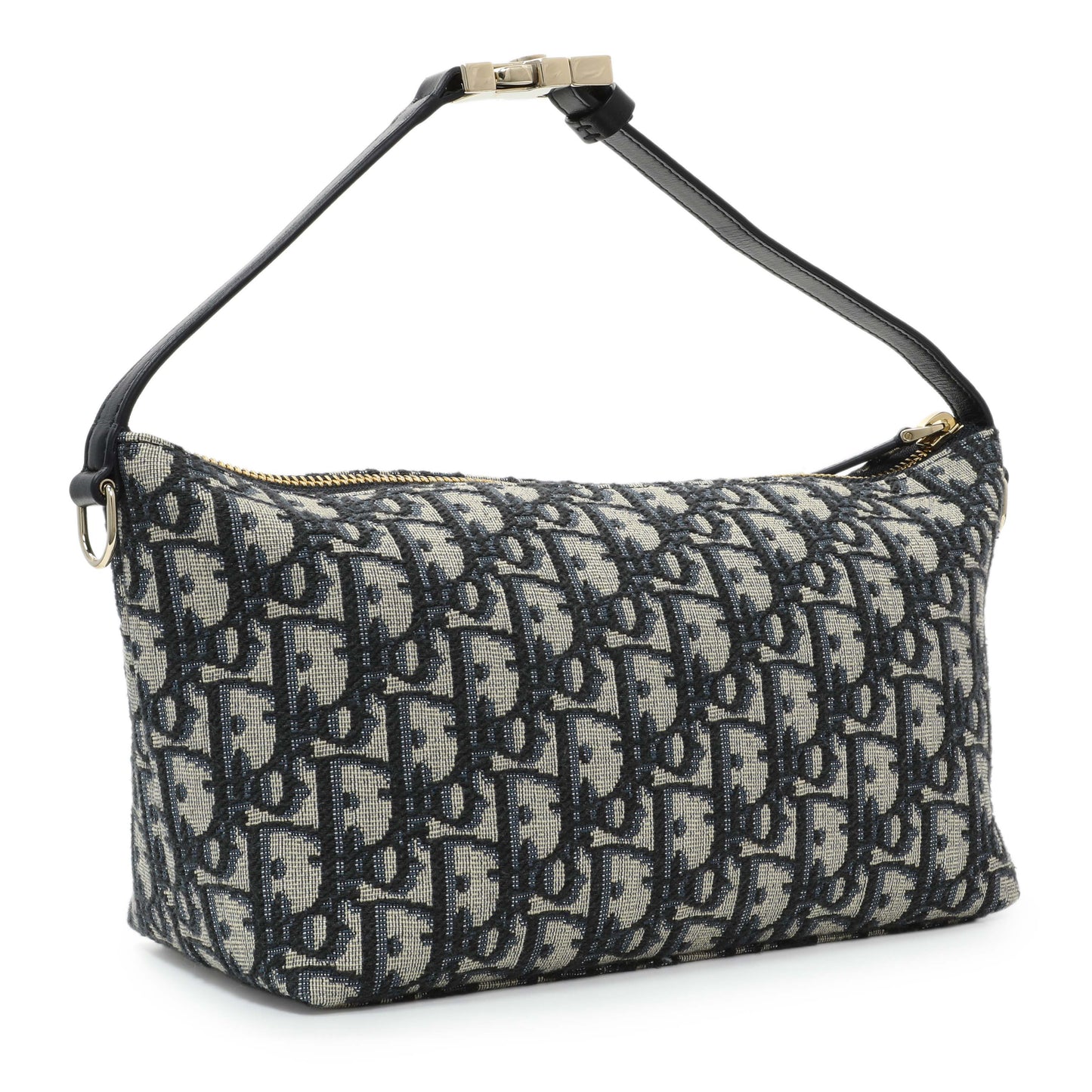 Exclusive Christian Dior Blue Oblique Jacquard Medium DiorTravel Nomad Pouch — Side View