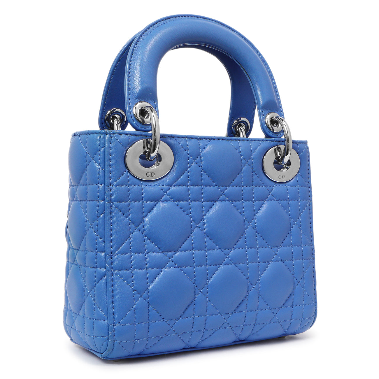 Exclusive Christian Dior Blue Lambskin Cannage Mini Lady Dior — Side View