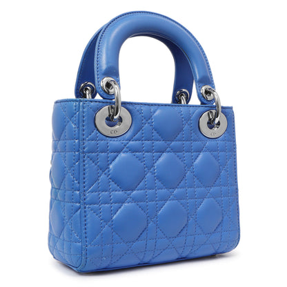 Exclusive Christian Dior Blue Lambskin Cannage Mini Lady Dior — Side View