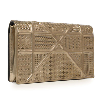 Exclusive Christian Dior Metallic Gold Patent Micro Cannage Diorama Wallet on Chain — Side View