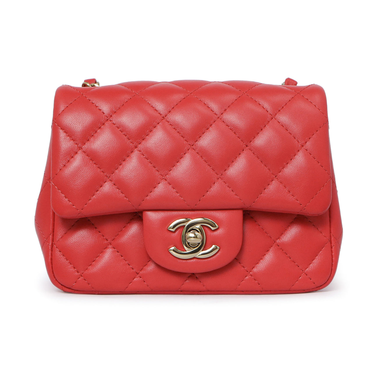 Exclusive Chanel Red Quilted Lambskin Mini Square Flap — Side View