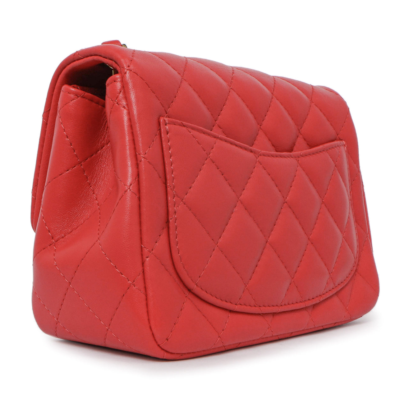 Exclusive Chanel Red Quilted Lambskin Mini Square Flap — Back View