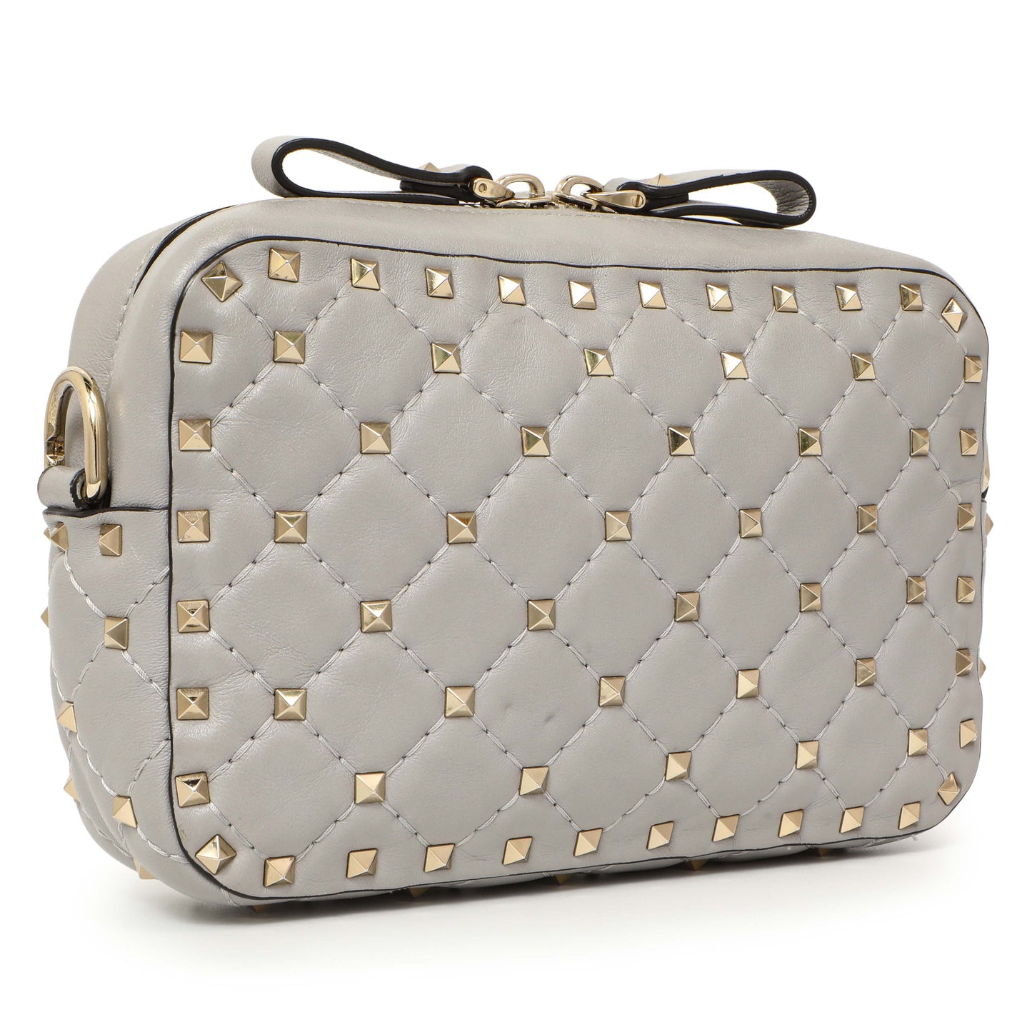 Exclusive Valentino Grey Nappa Rockstud Spike Camera Crossbody Bag — Side View
