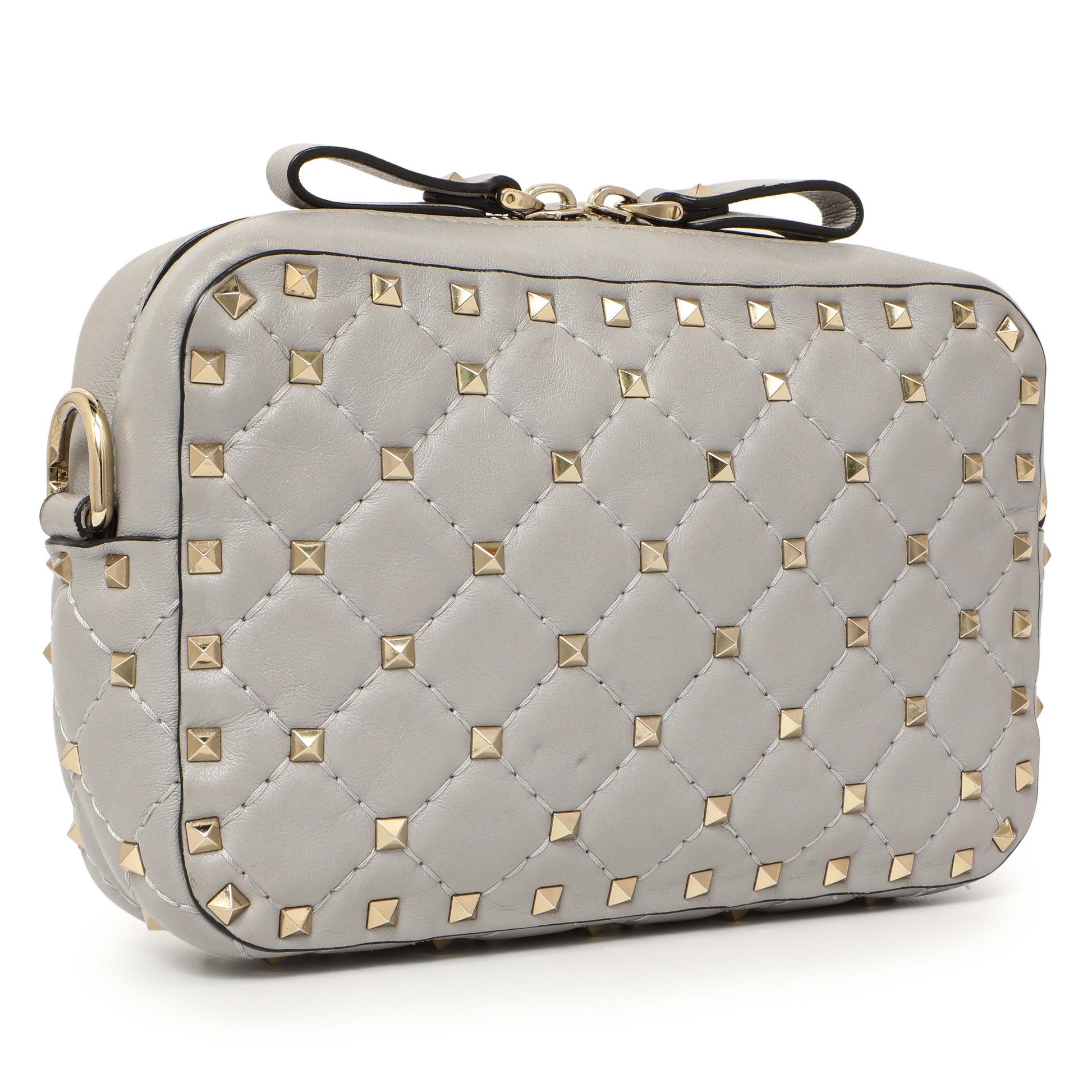 Exclusive Valentino Grey Nappa Rockstud Spike Camera Crossbody Bag — Side View