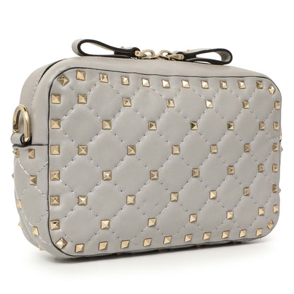 Exclusive Valentino Grey Nappa Rockstud Spike Camera Crossbody Bag — Side View