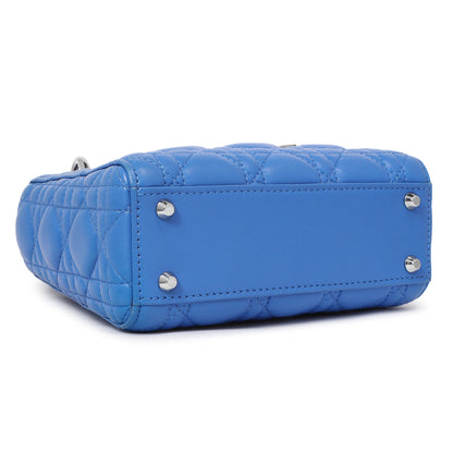 Exclusive Christian Dior Blue Lambskin Cannage Mini Lady Dior — Back View