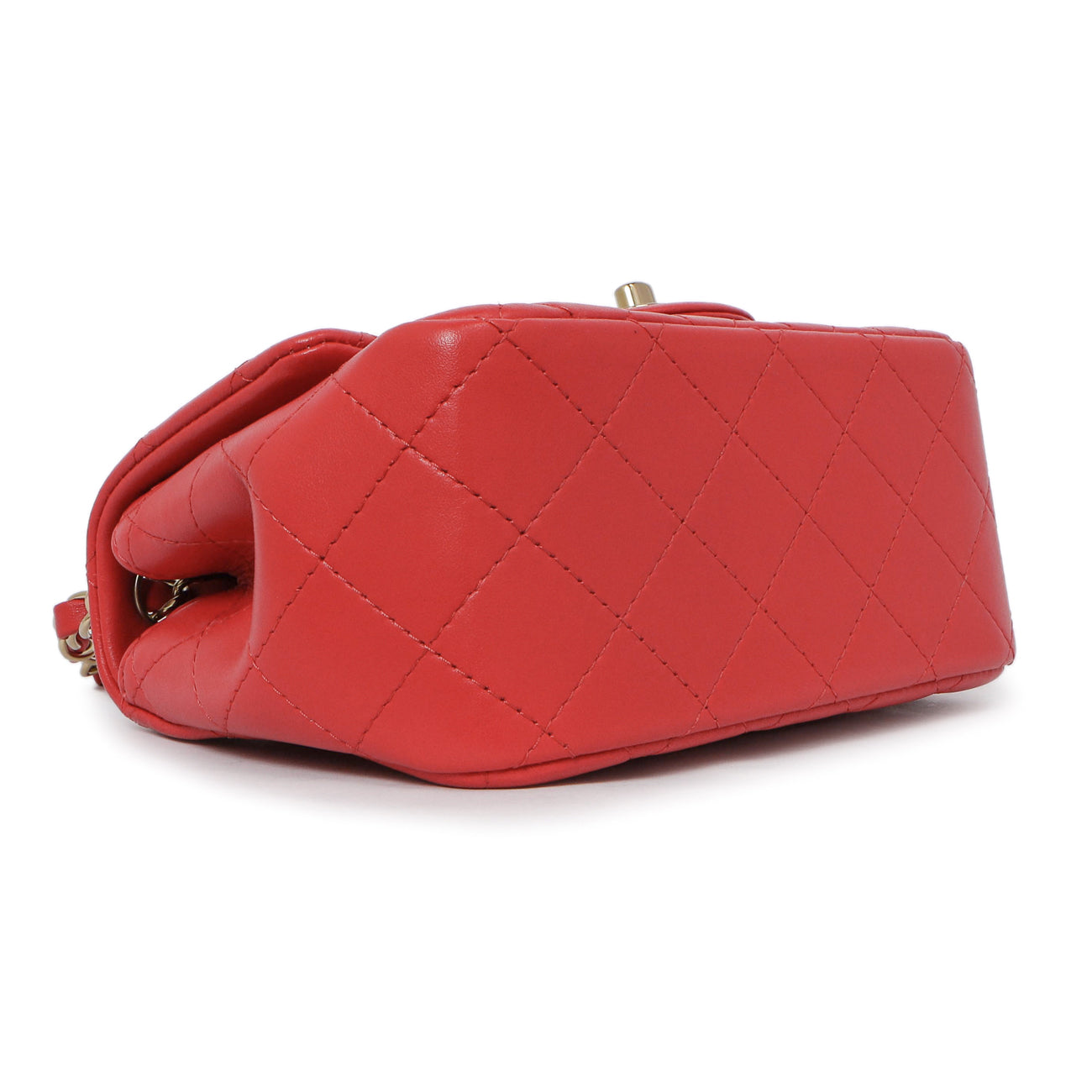 Exclusive Chanel Red Quilted Lambskin Mini Square Flap — Top View