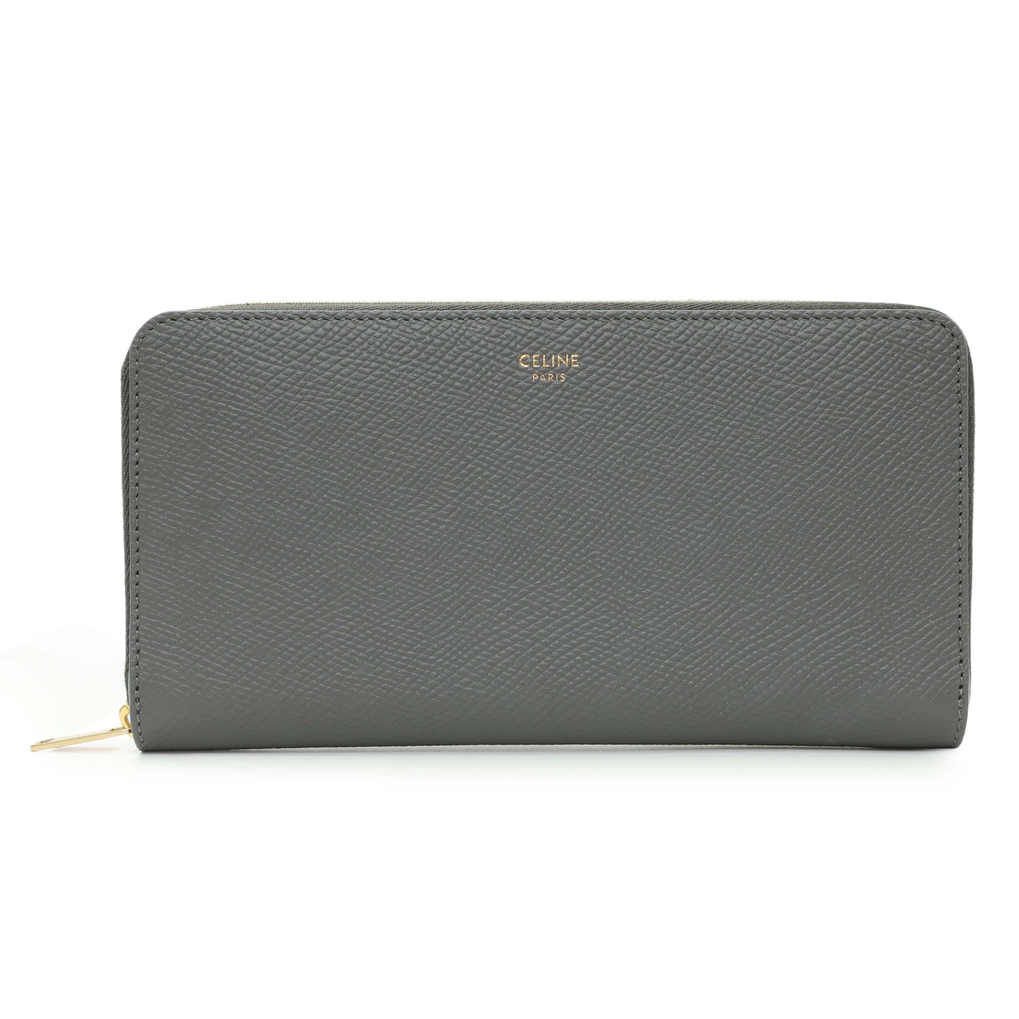 Exclusive Celine Grey Calfskin Large Zip Around Multifunction Wallet — Front View