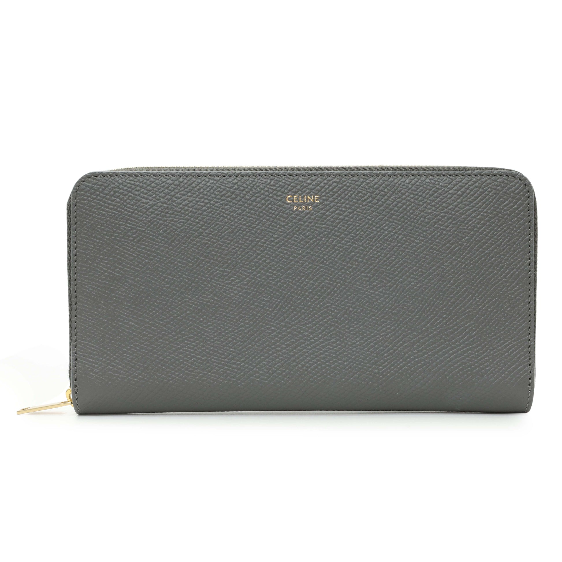 Exclusive Celine Grey Calfskin Large Zip Around Multifunction Wallet — Front View