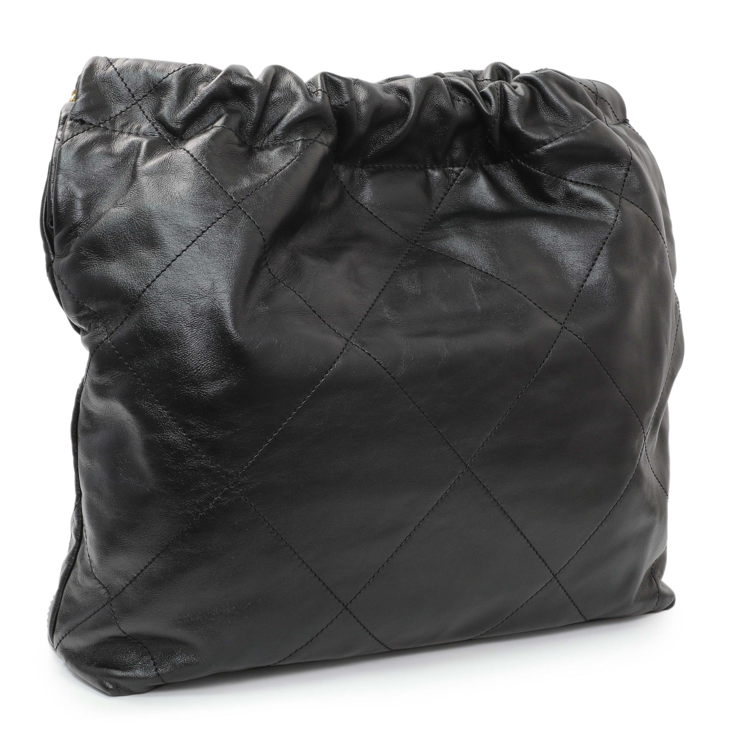 Exclusive Chanel Black Shiny Calfskin Quilted Small Chanel 22 — Side View
