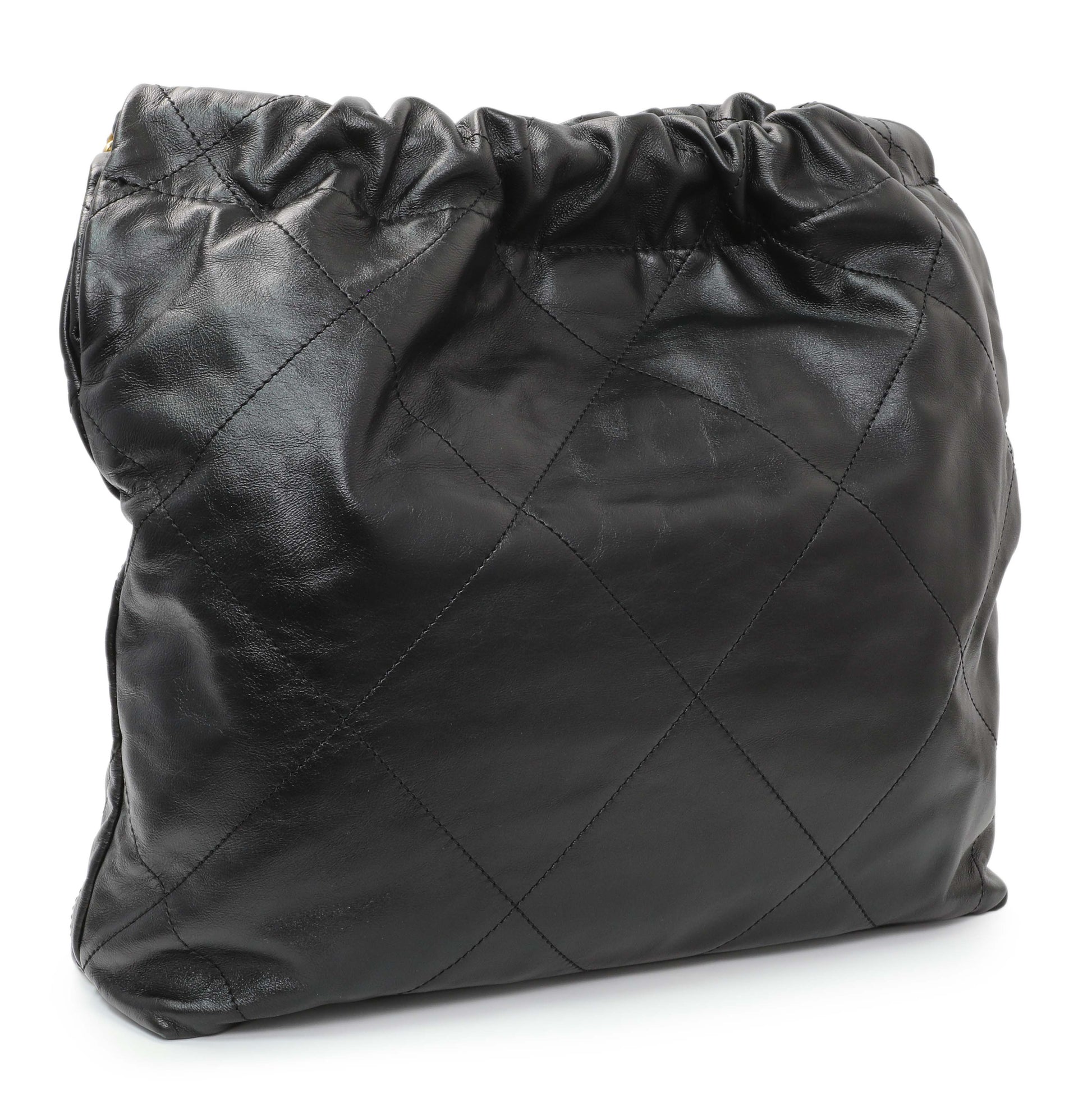 Exclusive Chanel Black Shiny Calfskin Quilted Small Chanel 22 — Side View