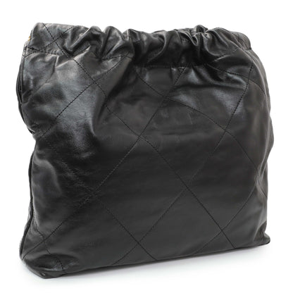 Exclusive Chanel Black Shiny Calfskin Quilted Small Chanel 22 — Side View