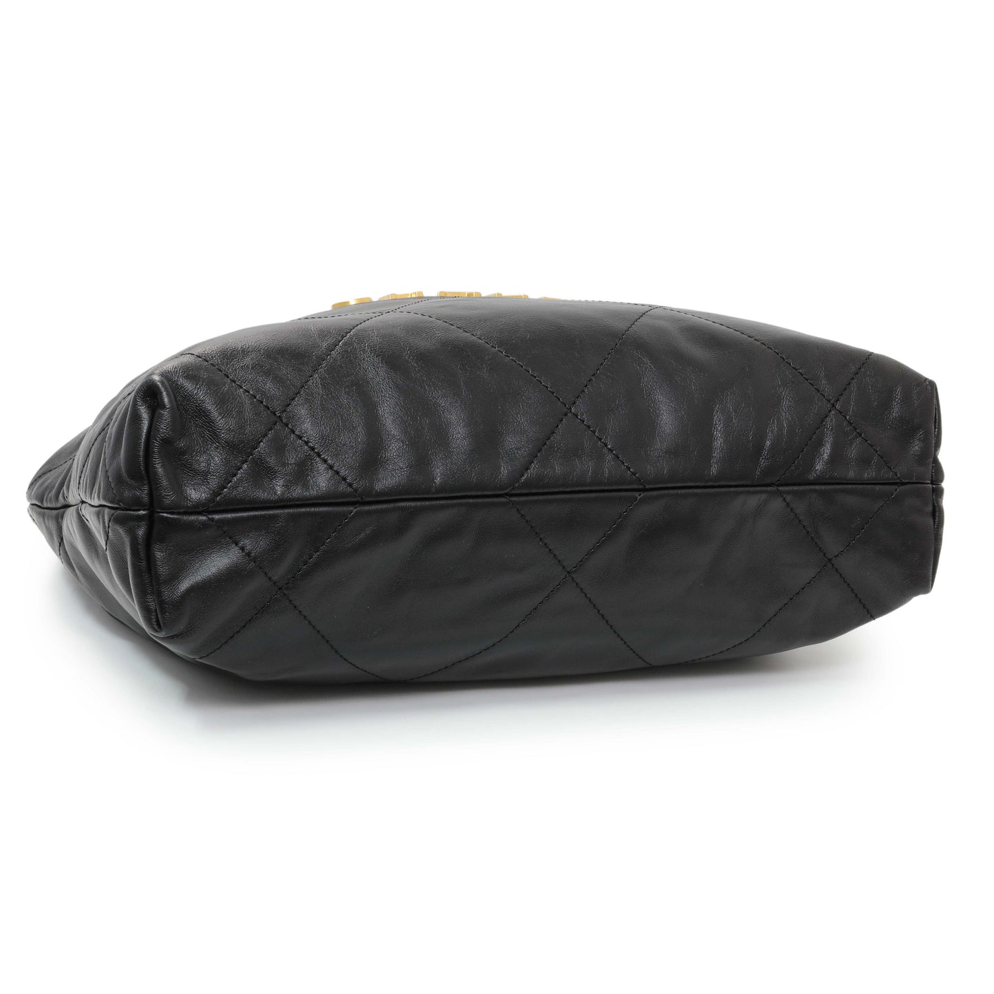 Exclusive Chanel Black Shiny Calfskin Quilted Small Chanel 22 — Back View