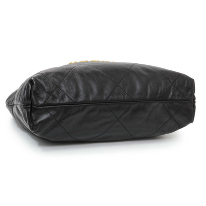Exclusive Chanel Black Shiny Calfskin Quilted Small Chanel 22 — Back View