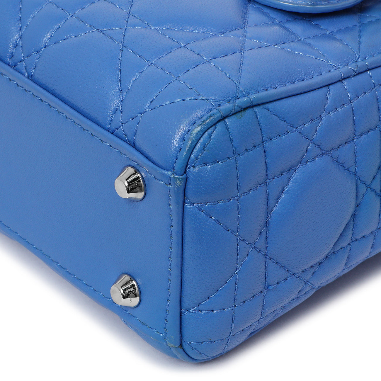 Exclusive Christian Dior Blue Lambskin Cannage Mini Lady Dior — Detail View