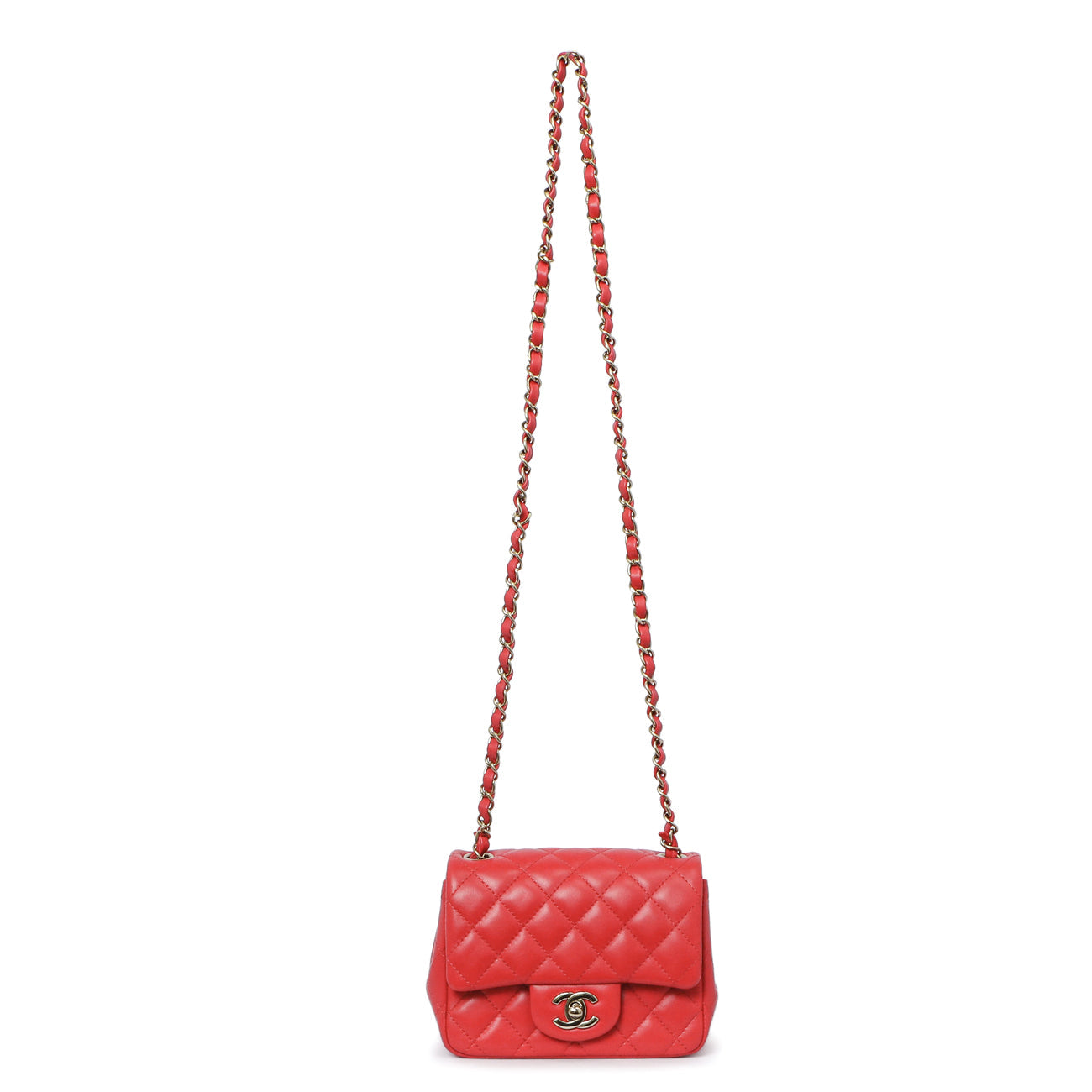 Exclusive Chanel Red Quilted Lambskin Mini Square Flap — Front View