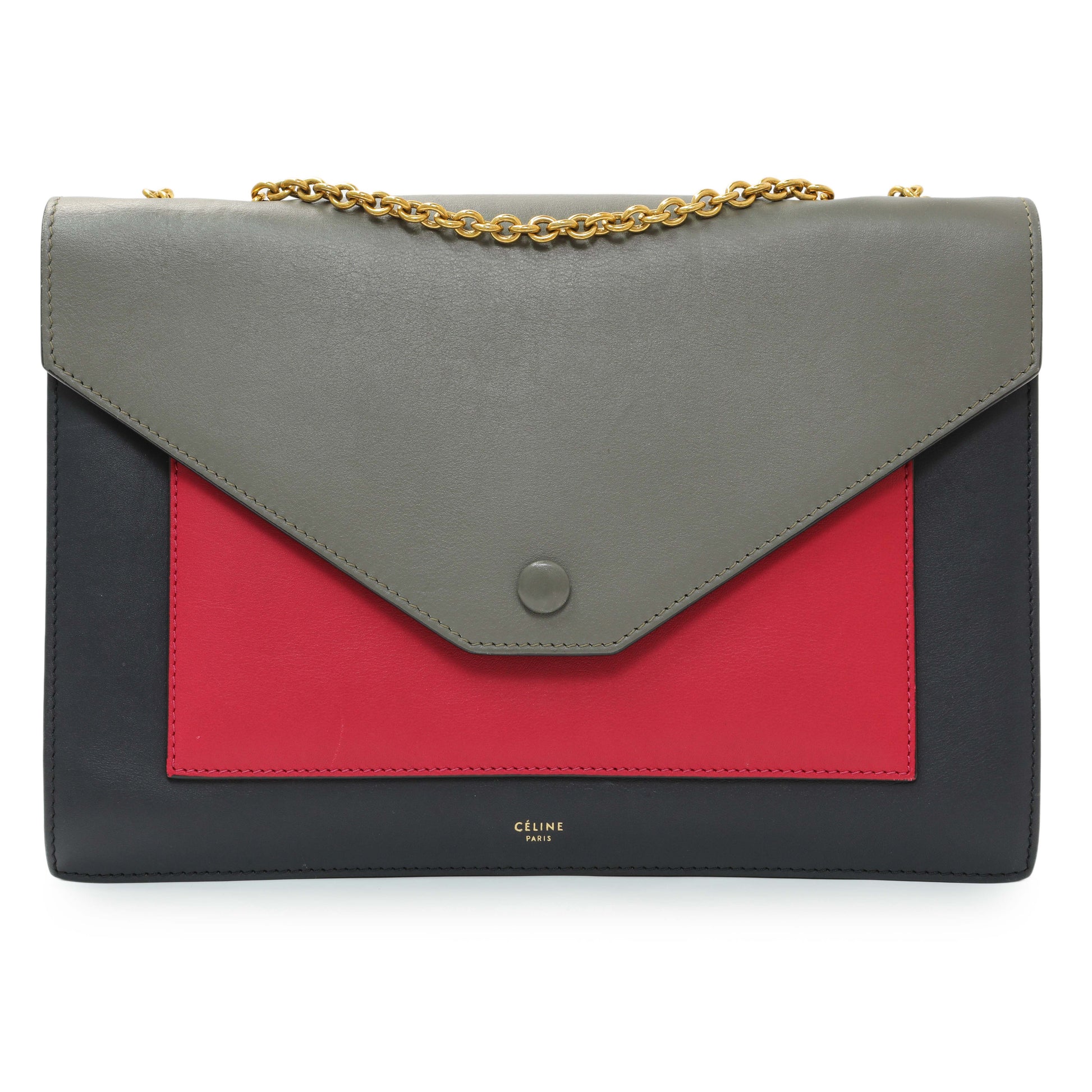 Exclusive Celine Tricolor Calfskin Pocket Envelope Shoulder Bag — Front View