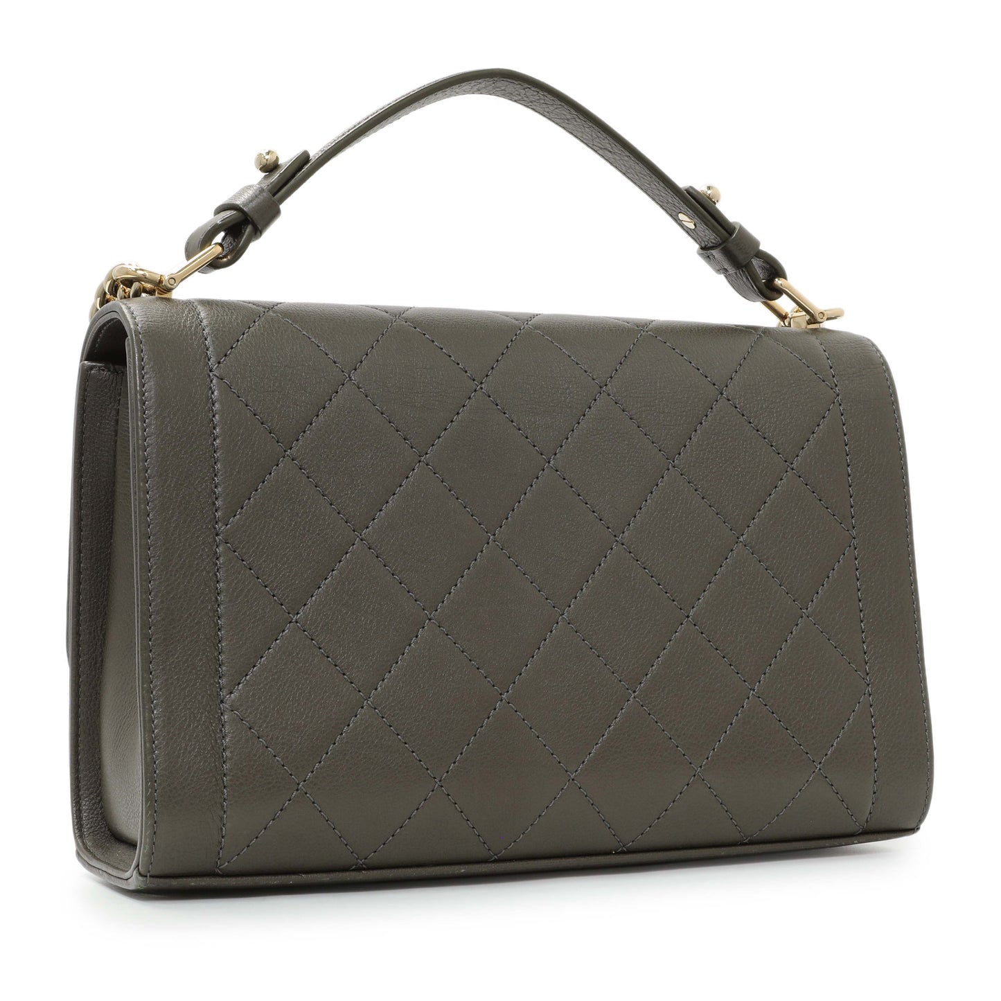 Exclusive Chanel Khaki Grained Calfskin Quilted Medium Label Click Flap — Side View