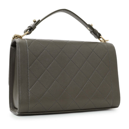 Exclusive Chanel Khaki Grained Calfskin Quilted Medium Label Click Flap — Side View