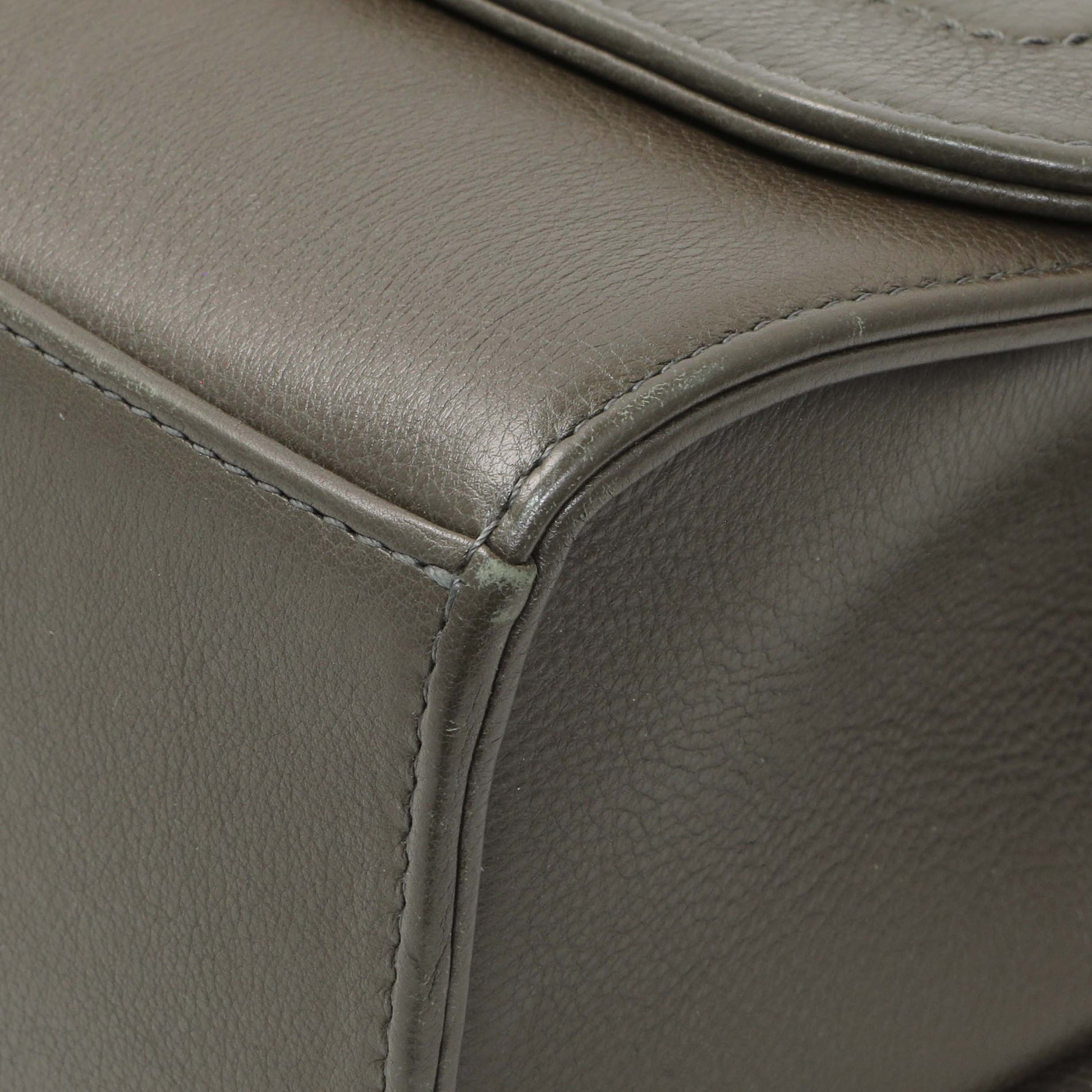 Exclusive Chanel Khaki Grained Calfskin Quilted Medium Label Click Flap — Detail View