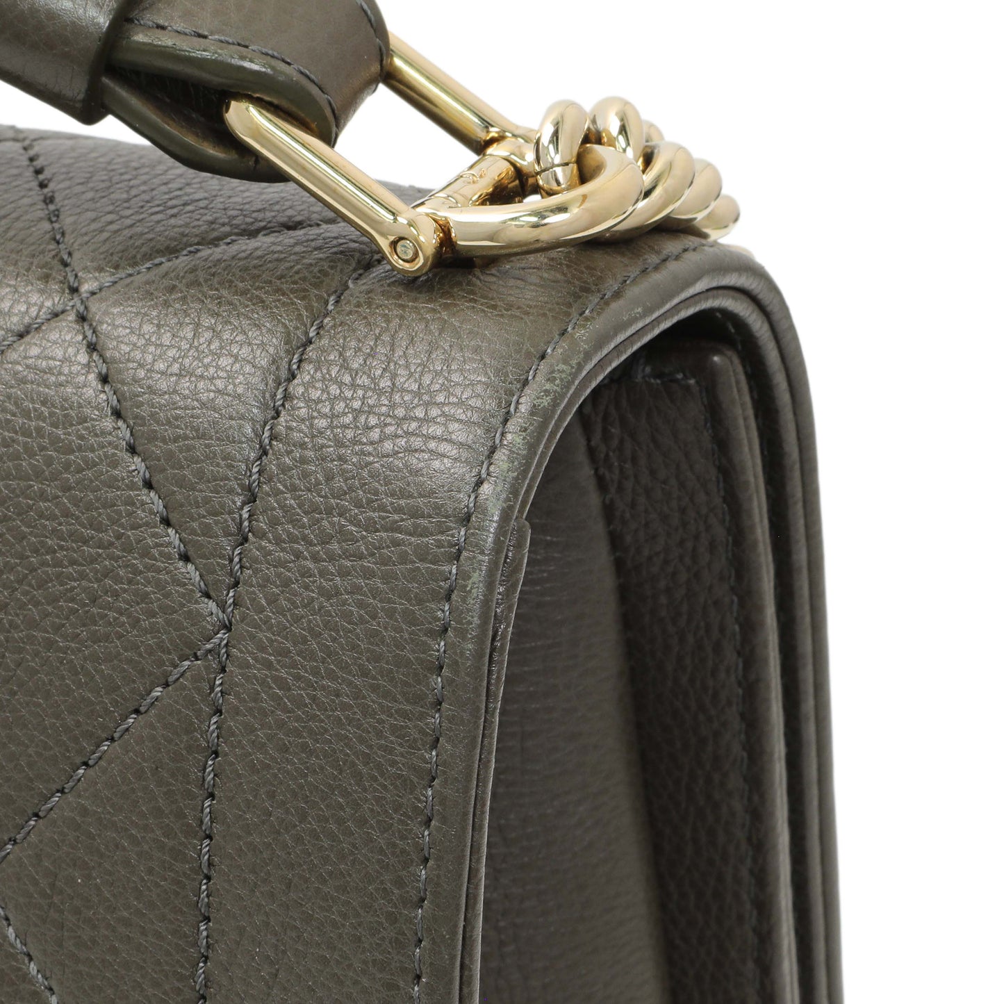 Exclusive Chanel Khaki Grained Calfskin Quilted Medium Label Click Flap — Alternate View 11
