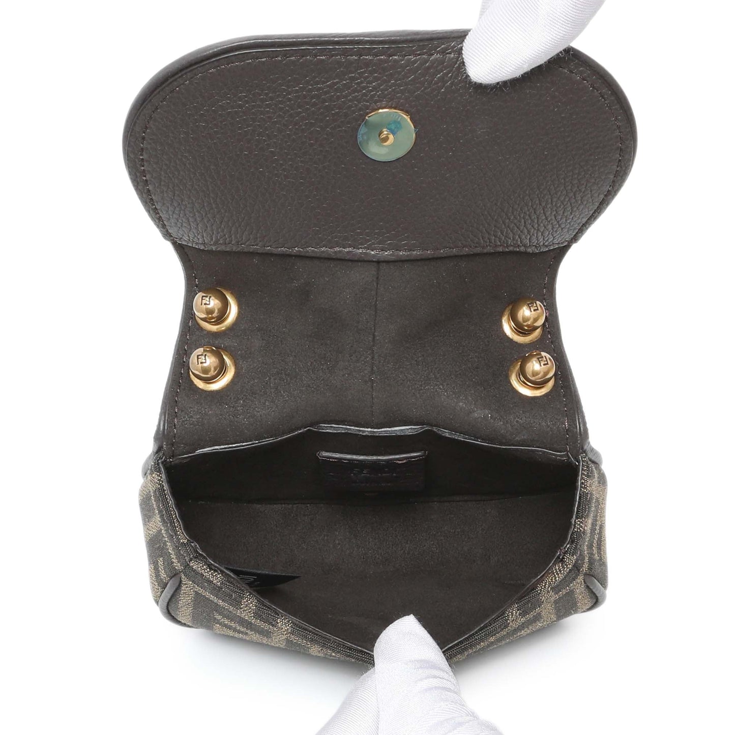 Exclusive Fendi Tobacco Jacquard Vitello Cher Cuoio FF 1974 Nano C'mon — Top View