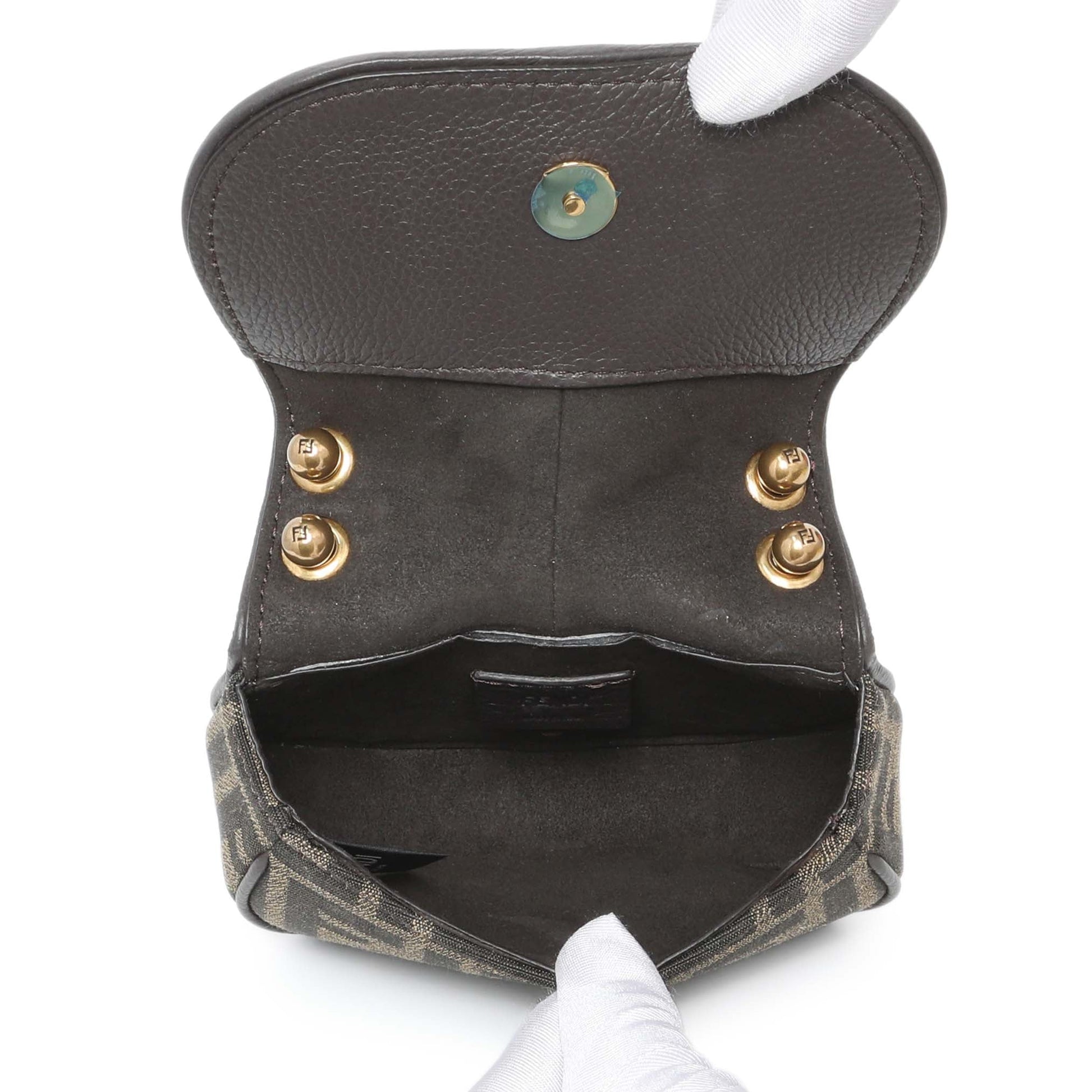 Exclusive Fendi Tobacco Jacquard Vitello Cher Cuoio FF 1974 Nano C'mon — Top View