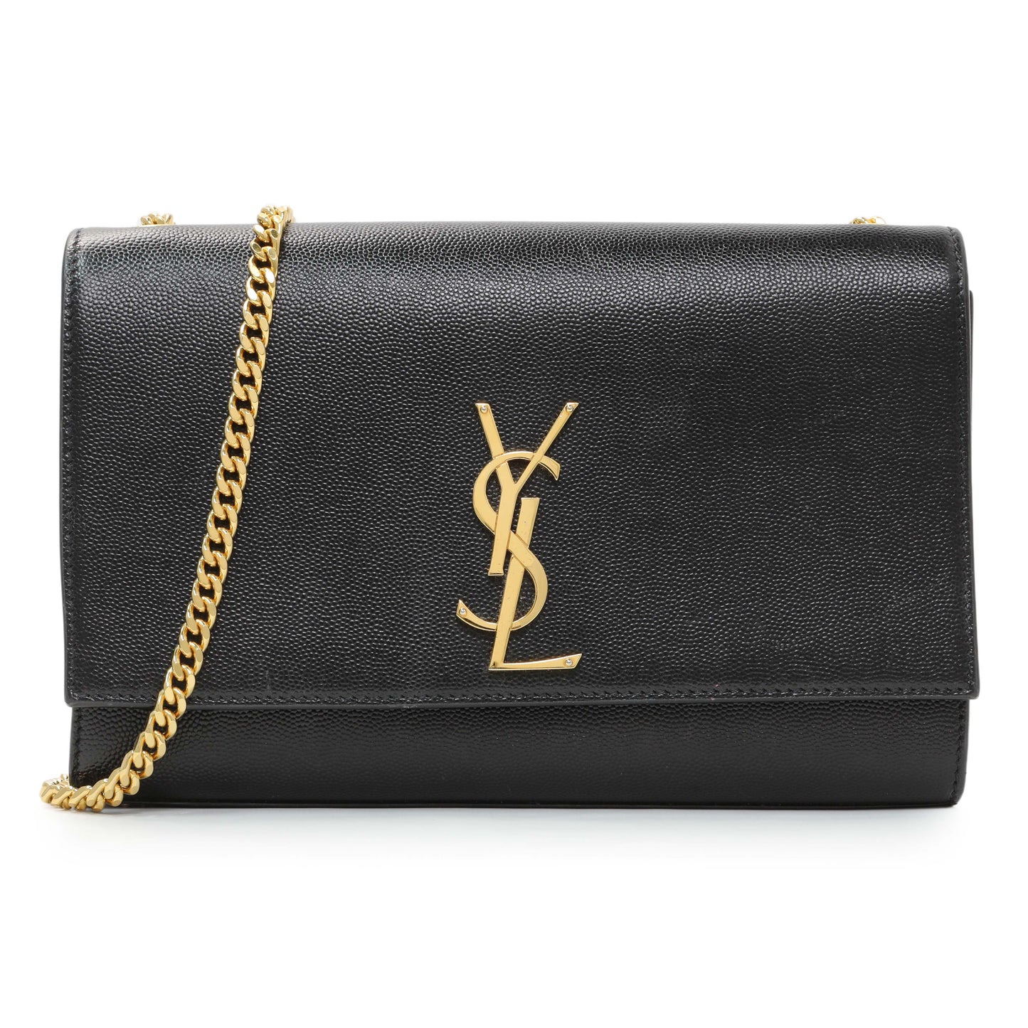 Exclusive Saint Laurent Black Grain De Poudre Medium Monogram Kate Satchel — Front View