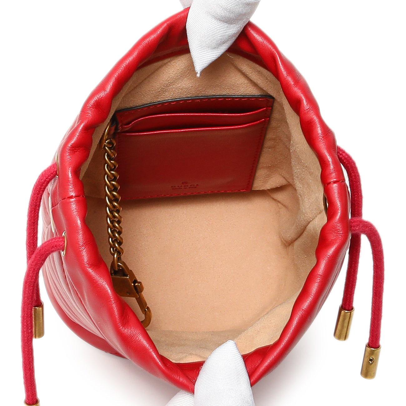 Exclusive Gucci Red Calfskin Matelasse Mini GG Marmont Bucket — Top View