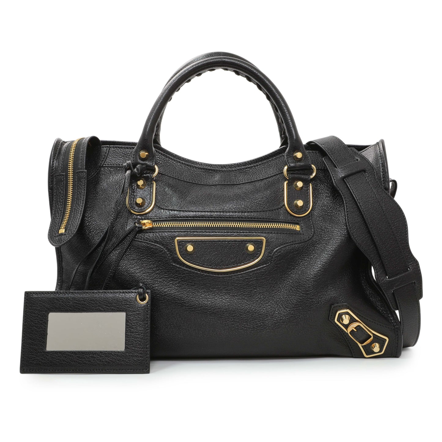 Exclusive Balenciaga Black Chevre Gold Metallic Edge Hardware City — Front View