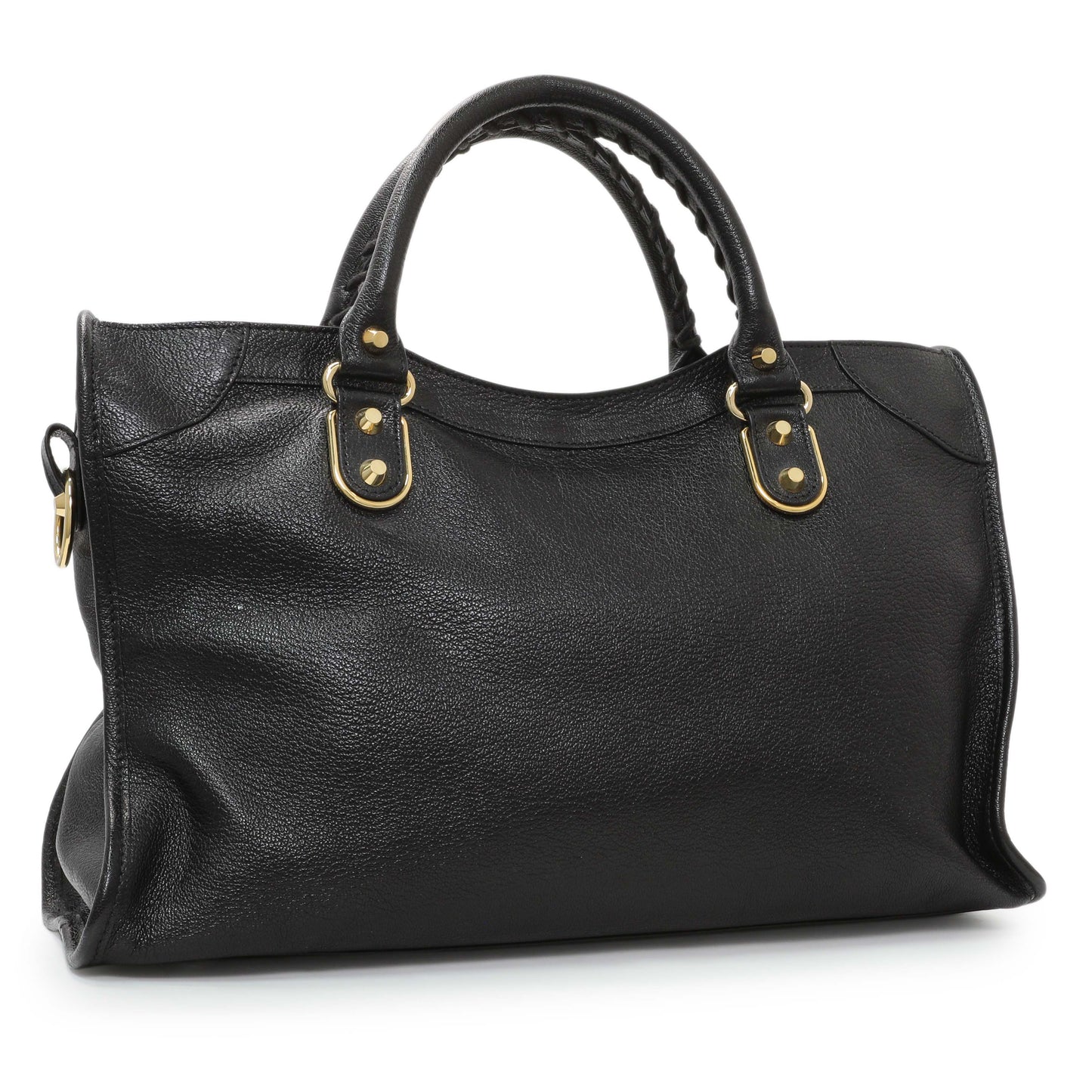 Exclusive Balenciaga Black Chevre Gold Metallic Edge Hardware City — Side View