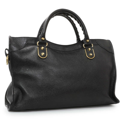 Exclusive Balenciaga Black Chevre Gold Metallic Edge Hardware City — Side View