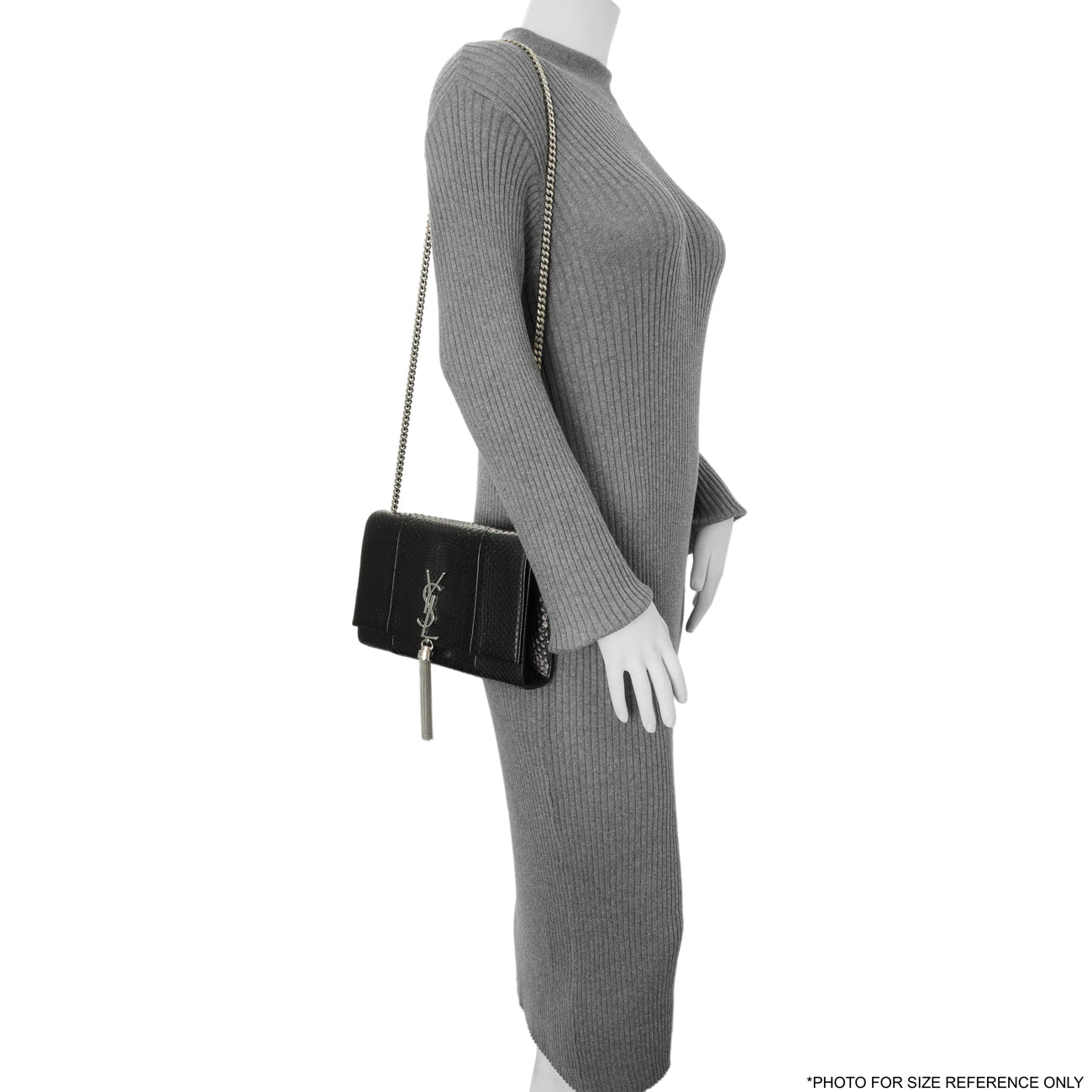 Exclusive Saint Laurent Black Snakeskin Monogram Kate Tassel Satchel — Lifestyle View