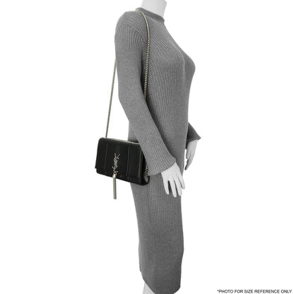 Exclusive Saint Laurent Black Snakeskin Monogram Kate Tassel Satchel — Lifestyle View