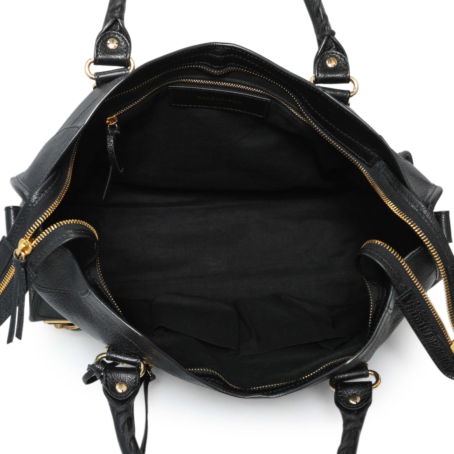 Exclusive Balenciaga Black Chevre Gold Metallic Edge Hardware City — Top View