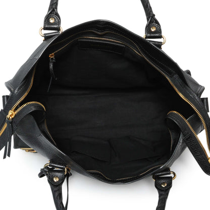 Exclusive Balenciaga Black Chevre Gold Metallic Edge Hardware City — Top View