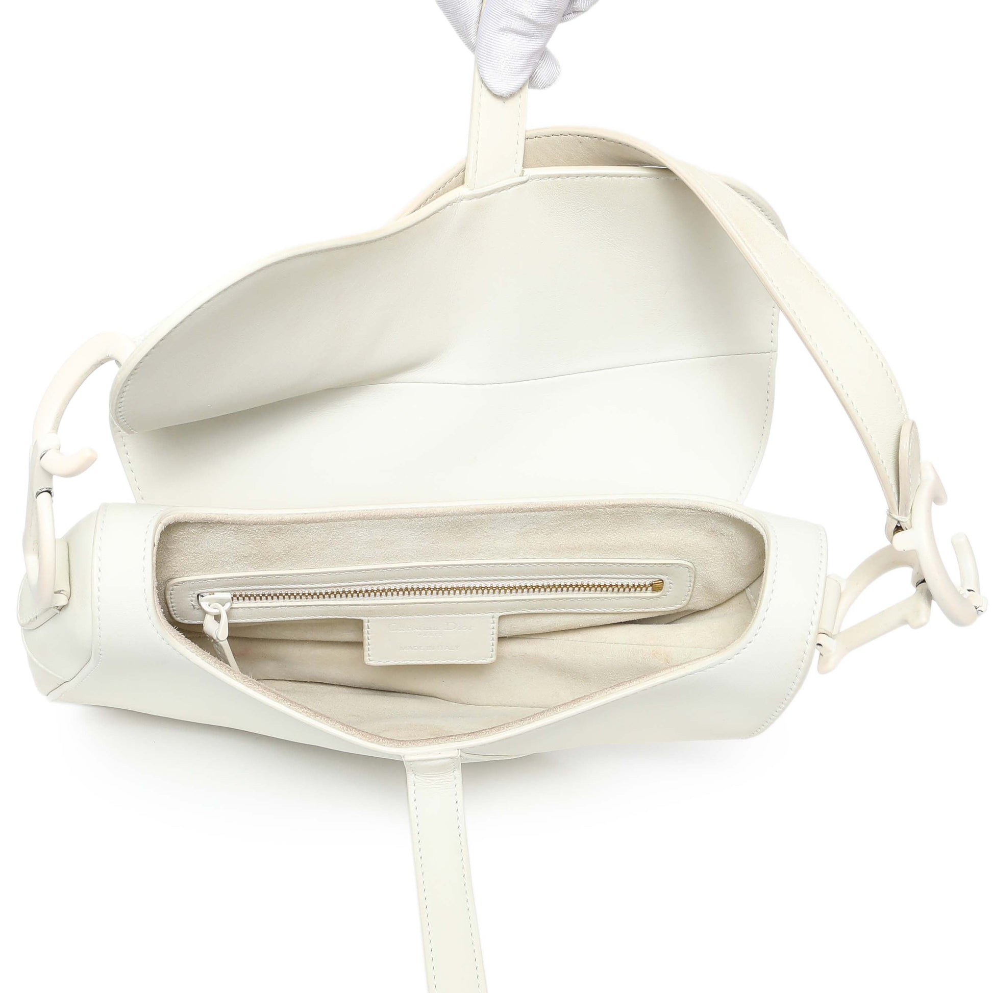 Exclusive Christian Dior White Ultra Matte Calfskin Saddle Bag — Top View