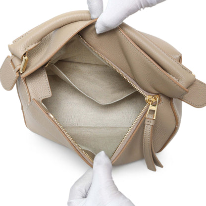 Exclusive Loewe Beige Grained Calfskin Small Puzzle Edge Bag — Top View