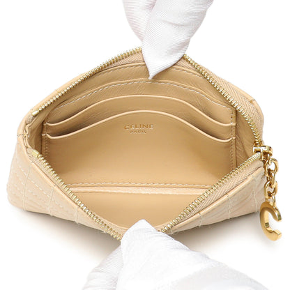 Exclusive Celine Nude Calfskin Quilted C Charm Coin Card Pouch — Top View