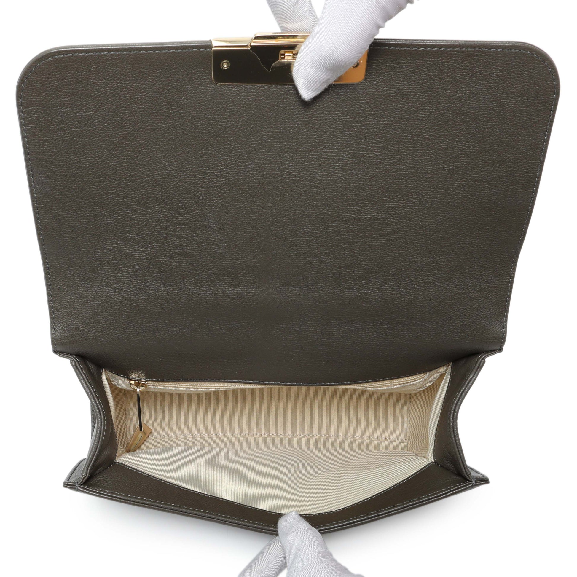Exclusive Chanel Khaki Grained Calfskin Quilted Medium Label Click Flap — Alternate View 8