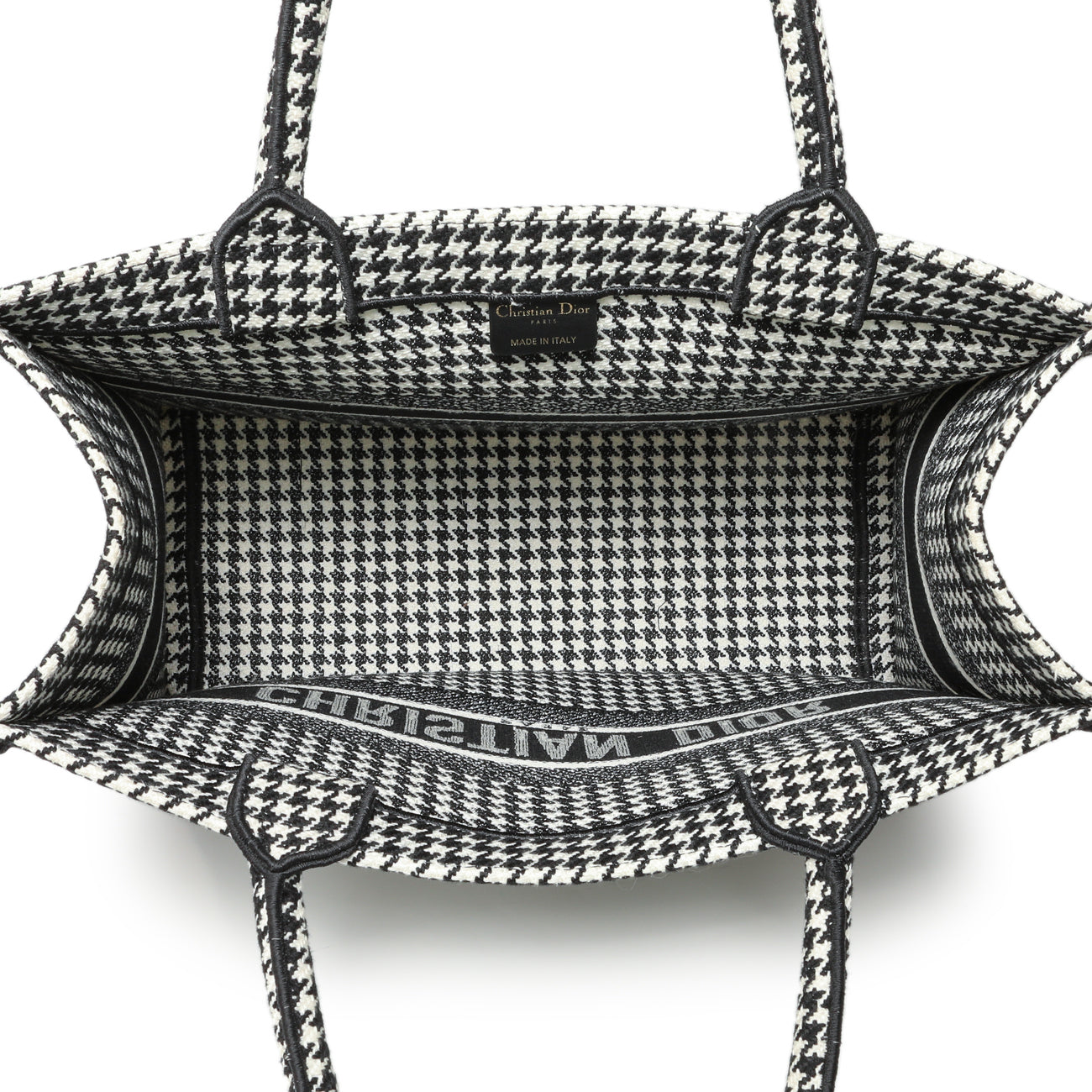 Exclusive Christian Dior Black White Houndstooth Canvas Medium Book Tote — Alternate View 8