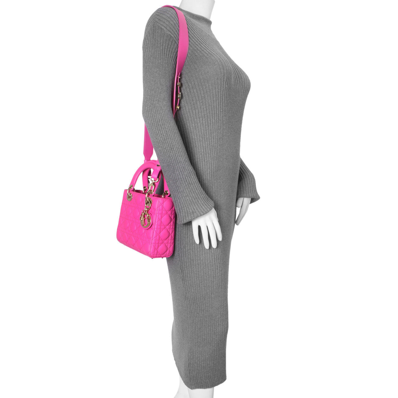 Exclusive Christian Dior Magenta Lambskin Cannage Small My ABCDior Lady Dior — Alternate View 11