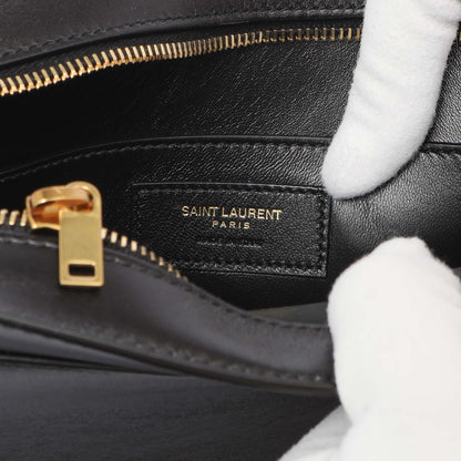 Exclusive Saint Laurent Black Calfskin Reverse Satchel — Detail View