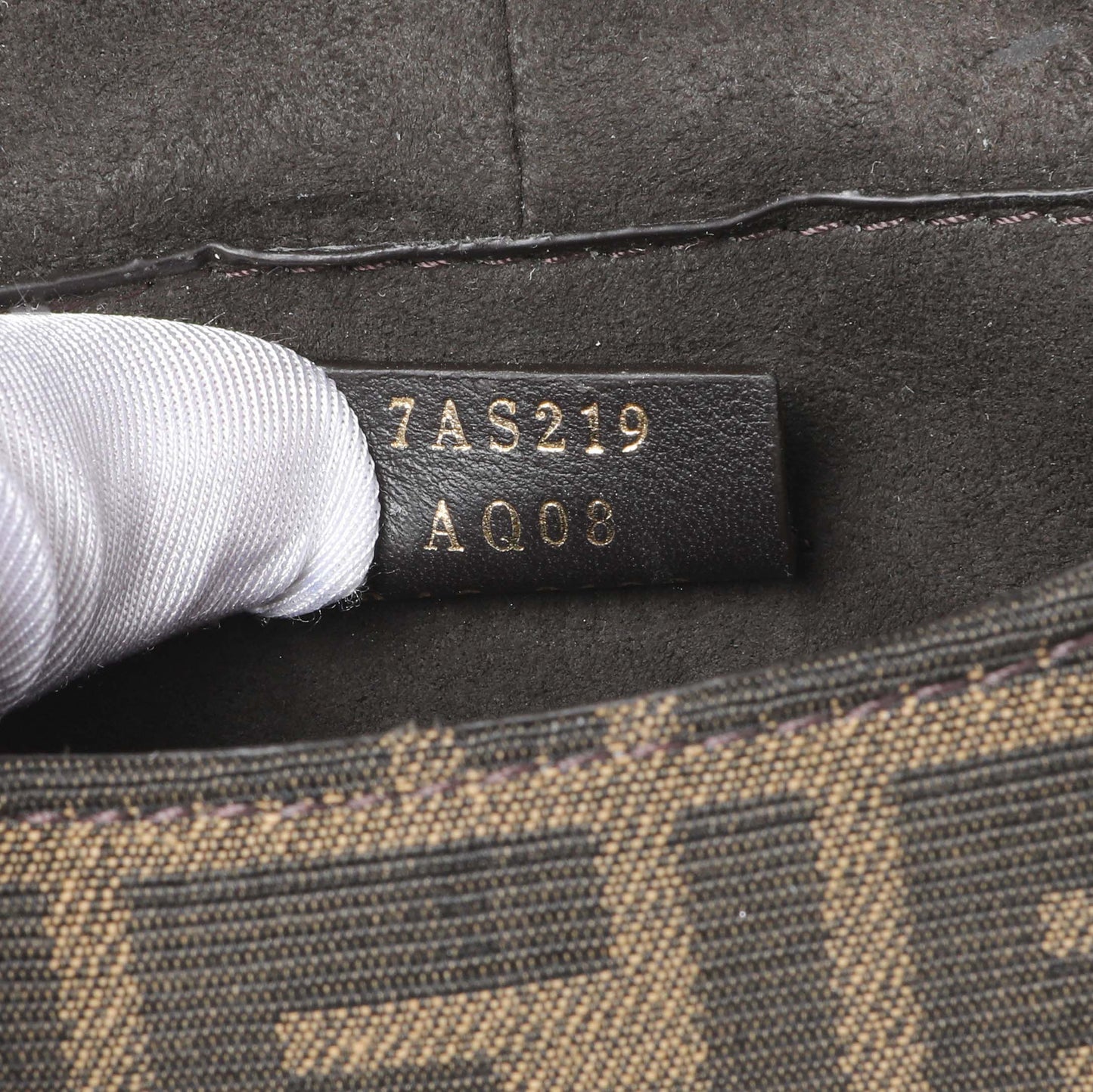 Exclusive Fendi Tobacco Jacquard Vitello Cher Cuoio FF 1974 Nano C'mon — Lifestyle View
