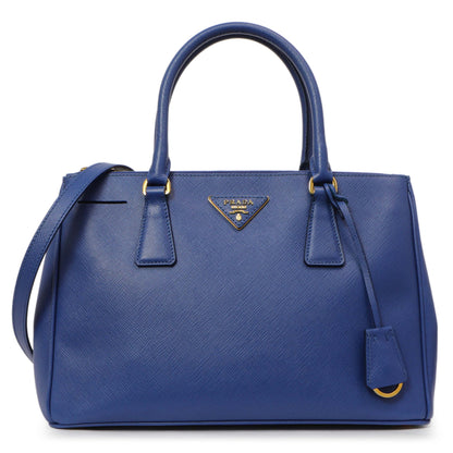 Exclusive Prada Blue Saffiano Small Galleria Double Zip Tote — Front View
