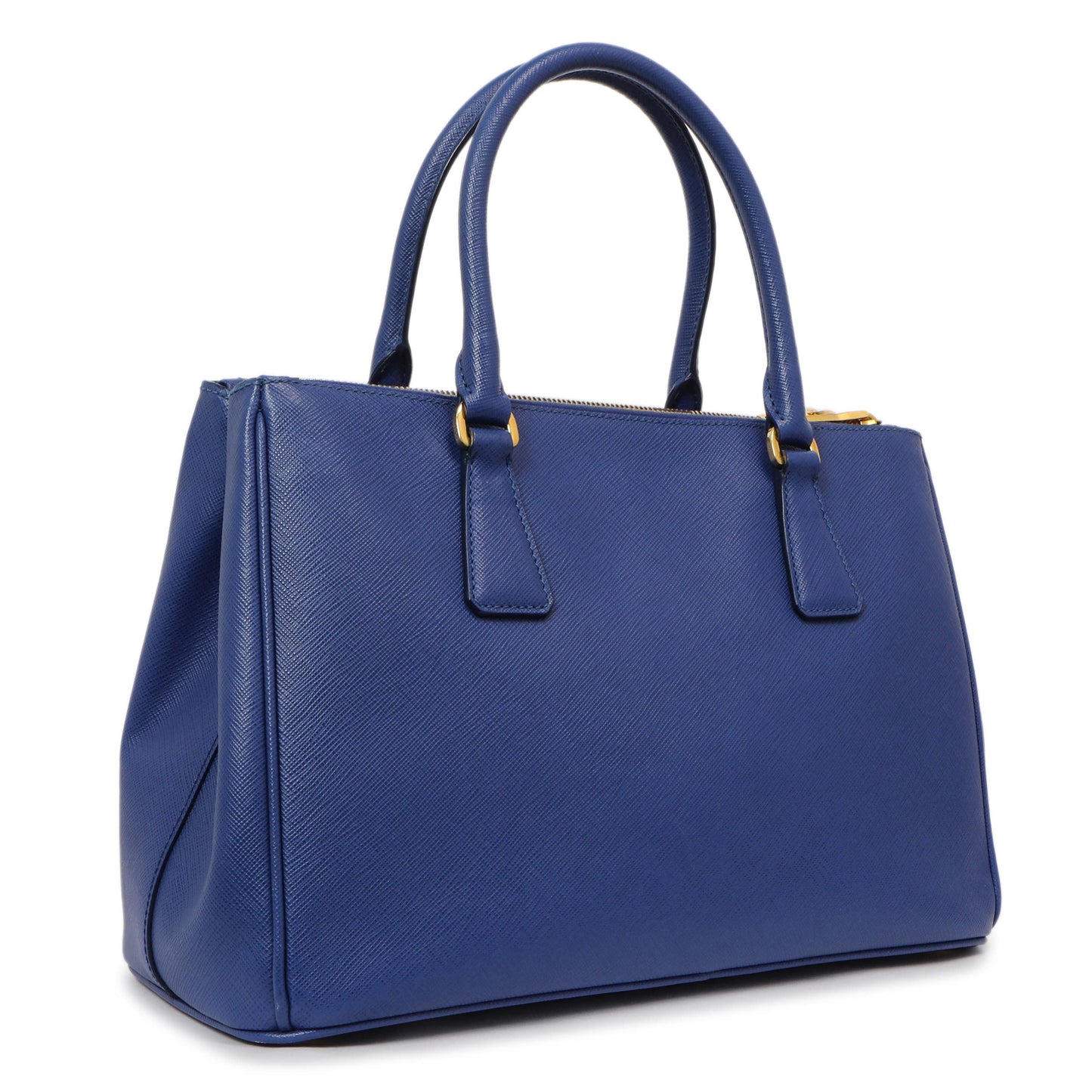 Exclusive Prada Blue Saffiano Small Galleria Double Zip Tote — Side View